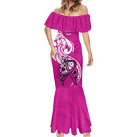 Personalised Polynesia Breast Cancer Awareness Mermaid Dress Think Pink Polynesian Ribbon White Version LT14 - Polynesian Pride