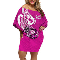 Personalised Polynesia Breast Cancer Awareness Off Shoulder Short Dress Think Pink Polynesian Ribbon White Version LT14 Women Pink - Polynesian Pride
