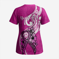 Personalised Polynesia Breast Cancer Awareness Scrub Top Think Pink Polynesian Ribbon White Version - Polynesian Pride