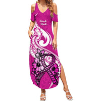 Personalised Polynesia Breast Cancer Awareness Summer Maxi Dress Think Pink Polynesian Ribbon White Version LT14 Women Pink - Polynesian Pride