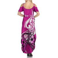 Personalised Polynesia Breast Cancer Awareness Summer Maxi Dress Think Pink Polynesian Ribbon White Version LT14 - Polynesian Pride