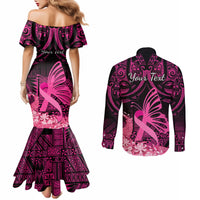 presonalised-tonga-breast-cancer-awareness-couples-matching-mermaid-dress-and-long-sleeve-button-shirts-pink-ribbon-brave-strong-warrior-tongan-ngatu-pattern
