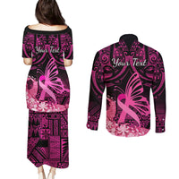 presonalised-tonga-breast-cancer-awareness-couples-matching-puletasi-dress-and-long-sleeve-button-shirts-pink-ribbon-brave-strong-warrior-tongan-ngatu-pattern