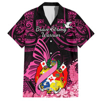 Presonalised Tonga Breast Cancer Awareness Hawaiian Shirt Pink Ribbon Brave Strong Warrior Tongan Ngatu Pattern LT14 Pink - Polynesian Pride