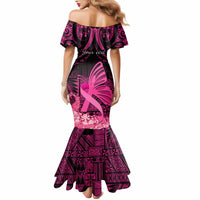Presonalised Tonga Breast Cancer Awareness Mermaid Dress Pink Ribbon Brave Strong Warrior Tongan Ngatu Pattern LT14 - Polynesian Pride