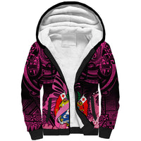 Presonalised Tonga Breast Cancer Awareness Sherpa Hoodie Pink Ribbon Brave Strong Warrior Tongan Ngatu Pattern LT14 Unisex Pink - Polynesian Pride