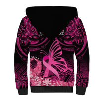 Presonalised Tonga Breast Cancer Awareness Sherpa Hoodie Pink Ribbon Brave Strong Warrior Tongan Ngatu Pattern LT14 - Polynesian Pride