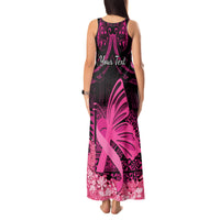Presonalised Tonga Breast Cancer Awareness Tank Maxi Dress Pink Ribbon Brave Strong Warrior Tongan Ngatu Pattern LT14 - Polynesian Pride