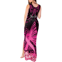 Presonalised Tonga Breast Cancer Awareness Tank Maxi Dress Pink Ribbon Brave Strong Warrior Tongan Ngatu Pattern LT14 - Polynesian Pride