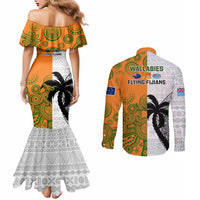 Fiji And Australia Rugby Couples Matching Mermaid Dress and Long Sleeve Button Shirts 2023 World Cup Aboriginal Mix Tapa Pattern LT14 - Polynesian Pride