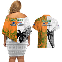 Fiji And Australia Rugby Couples Matching Off Shoulder Short Dress and Hawaiian Shirt 2023 World Cup Aboriginal Mix Tapa Pattern LT14 - Polynesian Pride