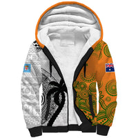 Fiji And Australia Rugby Sherpa Hoodie 2023 World Cup Aboriginal Mix Tapa Pattern LT14 Unisex Gold - Polynesian Pride
