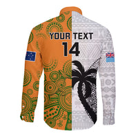 Custom Fiji And Australia Rugby Long Sleeve Button Shirt 2023 World Cup Aboriginal Mix Tapa Pattern LT14 - Polynesian Pride