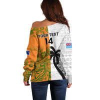 Custom Fiji And Australia Rugby Off Shoulder Sweater 2023 World Cup Aboriginal Mix Tapa Pattern LT14 - Polynesian Pride