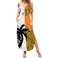 Custom Fiji And Australia Rugby Summer Maxi Dress 2023 World Cup Aboriginal Mix Tapa Pattern LT14 Women Gold - Polynesian Pride