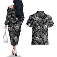 Hawaii Christmas Couples Matching Off The Shoulder Long Sleeve Dress and Hawaiian Shirt Tropical Style With Coat Of Arms LT14 - Polynesian Pride