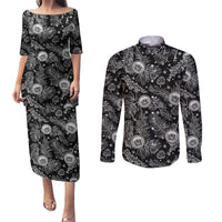 Hawaii Christmas Couples Matching Puletasi Dress and Long Sleeve Button Shirt Tropical Style With Coat Of Arms LT14 Black - Polynesian Pride