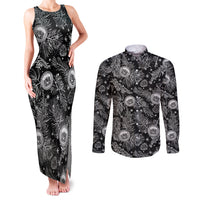 Hawaii Christmas Couples Matching Tank Maxi Dress and Long Sleeve Button Shirt Tropical Style With Coat Of Arms LT14 Black - Polynesian Pride