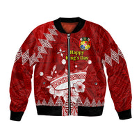 Personalised Tonga King Tupou I Day Bomber Jacket Tongan Ngatu Pattern With Crown LT14 Unisex Red - Polynesian Pride