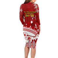 Personalised Tonga King Tupou I Day Long Sleeve Bodycon Dress Tongan Ngatu Pattern With Crown LT14 - Polynesian Pride