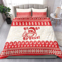 Red Mele Kalikimaka Hawaii Bedding Set Funny Ho Ho Ho Santa Shaka - Polynesian Pride