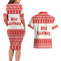 Red Mele Kalikimaka Hawaii Couples Matching Long Sleeve Bodycon Dress and Hawaiian Shirt Funny Ho Ho Ho Santa Shaka - Polynesian Pride