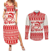 Red Mele Kalikimaka Hawaii Couples Matching Summer Maxi Dress and Long Sleeve Button Shirt Funny Ho Ho Ho Santa Shaka - Polynesian Pride