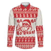 Red Mele Kalikimaka Hawaii Family Matching Off The Shoulder Long Sleeve Dress and Hawaiian Shirt Funny Ho Ho Ho Santa Shaka - Polynesian Pride