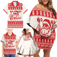 Red Mele Kalikimaka Hawaii Family Matching Off Shoulder Short Dress and Hawaiian Shirt Funny Ho Ho Ho Santa Shaka - Polynesian Pride
