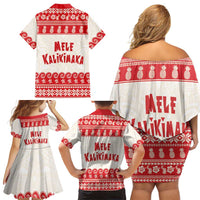 Red Mele Kalikimaka Hawaii Family Matching Off Shoulder Short Dress and Hawaiian Shirt Funny Ho Ho Ho Santa Shaka - Polynesian Pride