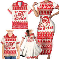 Red Mele Kalikimaka Hawaii Family Matching Short Sleeve Bodycon Dress and Hawaiian Shirt Funny Ho Ho Ho Santa Shaka - Polynesian Pride