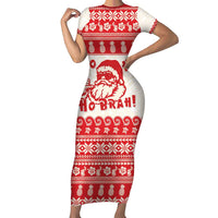 Red Mele Kalikimaka Hawaii Short Sleeve Bodycon Dress Funny Ho Ho Ho Santa Shaka LT14 Long Dress Red - Polynesian Pride