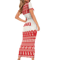 Red Mele Kalikimaka Hawaii Short Sleeve Bodycon Dress Funny Ho Ho Ho Santa Shaka - Polynesian Pride