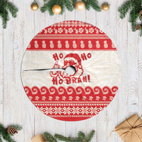 Red Mele Kalikimaka Hawaii Tree Skirt Funny Ho Ho Ho Santa Shaka - Polynesian Pride