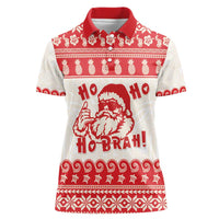 Red Mele Kalikimaka Hawaii Women Polo Shirt Funny Ho Ho Ho Santa Shaka LT14 Female Red - Polynesian Pride