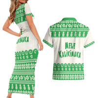 Green Mele Kalikimaka Hawaii Couples Matching Short Sleeve Bodycon Dress and Hawaiian Shirt Funny Ho Ho Ho Santa Shaka - Polynesian Pride