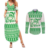 Green Mele Kalikimaka Hawaii Couples Matching Summer Maxi Dress and Long Sleeve Button Shirt Funny Ho Ho Ho Santa Shaka LT14 Green - Polynesian Pride