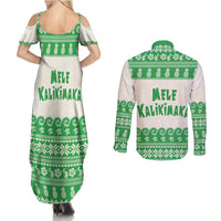 Green Mele Kalikimaka Hawaii Couples Matching Summer Maxi Dress and Long Sleeve Button Shirt Funny Ho Ho Ho Santa Shaka LT14 - Polynesian Pride