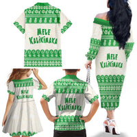 Green Mele Kalikimaka Hawaii Family Matching Off The Shoulder Long Sleeve Dress and Hawaiian Shirt Funny Ho Ho Ho Santa Shaka - Polynesian Pride