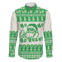 Green Mele Kalikimaka Hawaii Family Matching Off The Shoulder Long Sleeve Dress and Hawaiian Shirt Funny Ho Ho Ho Santa Shaka - Polynesian Pride