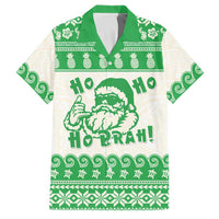 Green Mele Kalikimaka Hawaii Family Matching Off Shoulder Maxi Dress and Hawaiian Shirt Funny Ho Ho Ho Santa Shaka - Polynesian Pride