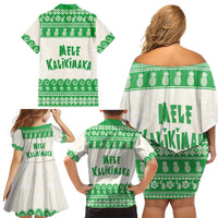 Green Mele Kalikimaka Hawaii Family Matching Off Shoulder Short Dress and Hawaiian Shirt Funny Ho Ho Ho Santa Shaka - Polynesian Pride
