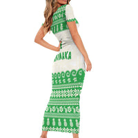 Green Mele Kalikimaka Hawaii Family Matching Short Sleeve Bodycon Dress and Hawaiian Shirt Funny Ho Ho Ho Santa Shaka - Polynesian Pride