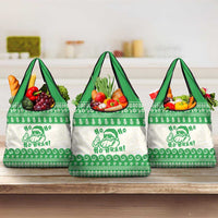 Green Mele Kalikimaka Hawaii Grocery Bag Funny Ho Ho Ho Santa Shaka LT14 3-pack One Size Green - Polynesian Pride