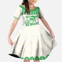 Green Mele Kalikimaka Hawaii Kid Short Sleeve Dress Funny Ho Ho Ho Santa Shaka LT14 KID Green - Polynesian Pride