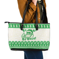 Green Mele Kalikimaka Hawaii Leather Tote Bag Funny Ho Ho Ho Santa Shaka - Polynesian Pride