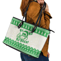 Green Mele Kalikimaka Hawaii Leather Tote Bag Funny Ho Ho Ho Santa Shaka - Polynesian Pride