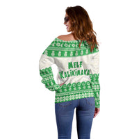 Green Mele Kalikimaka Hawaii Off Shoulder Sweater Funny Ho Ho Ho Santa Shaka - Polynesian Pride