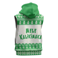 Green Mele Kalikimaka Hawaii Sleeveless Zip Hoodie Funny Ho Ho Ho Santa Shaka - Polynesian Pride