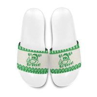 Green Mele Kalikimaka Hawaii Slide Sandals Funny Ho Ho Ho Santa Shaka LT14 Green - Polynesian Pride